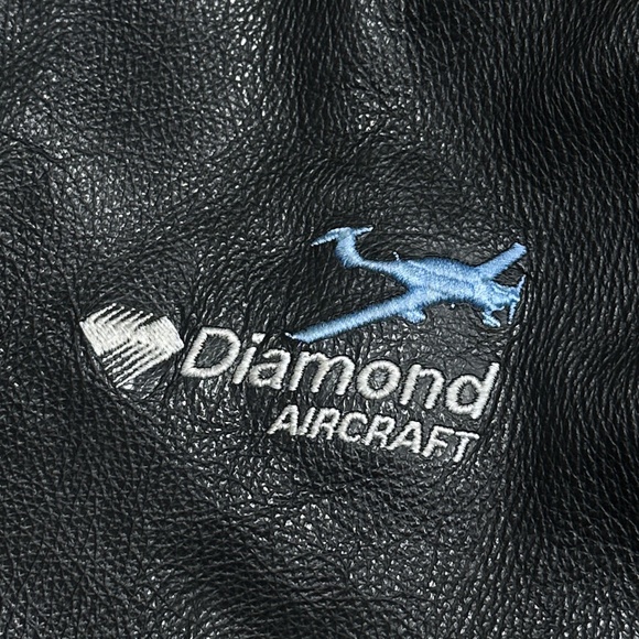 Vintage Diamond Aircraft Logo Aviator Bomber Leather Jacket Mens Large - Picture 4 of 15